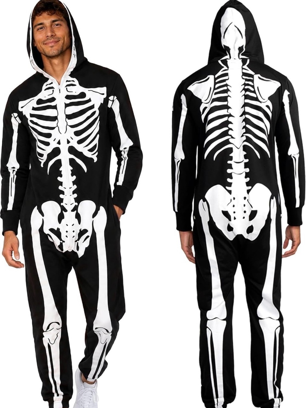 TIPSY ELVES Men's Halloween Skeleton Costume Hooded Jumpsuit Adult Onesie